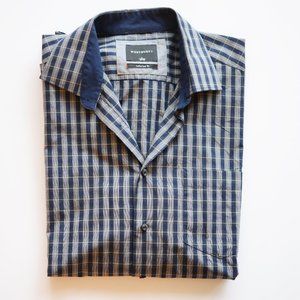 Westbury Men's Checkered Botton Down Shirt Long Sleeve Size Large Navy Blue/Grey